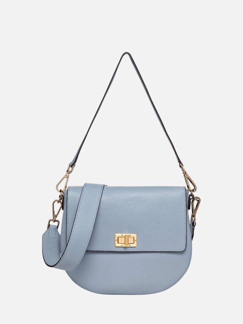 Flavie Geox Light Blue Leather Saddle Crossbody with Gold Hardware